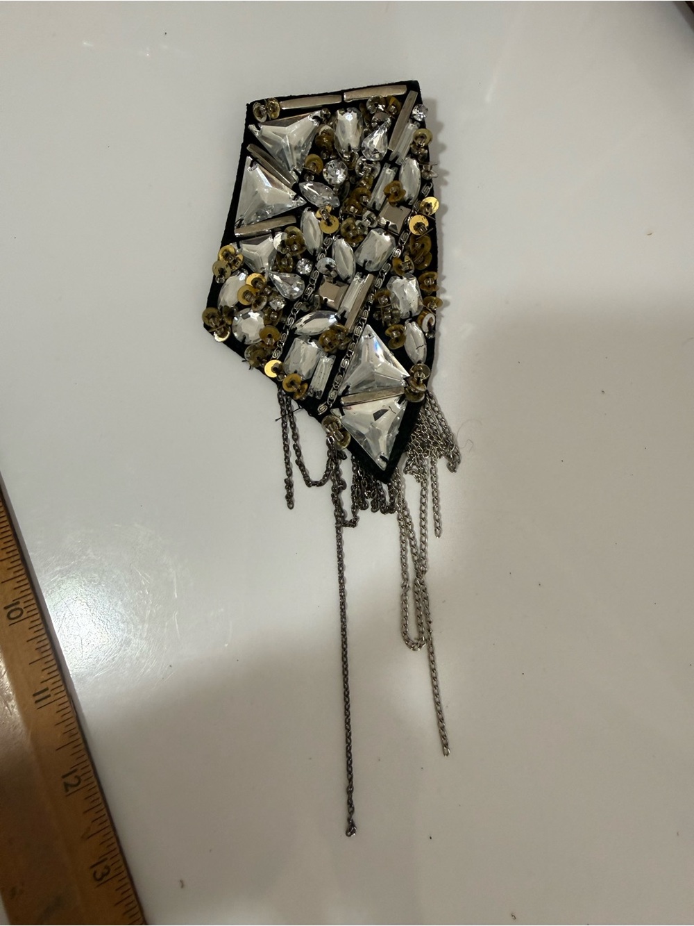 Embellished Crystal Fringe Brooch - Black, Gold, Clear